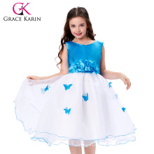 Grace Karin Sleeveless Cheap Flower Girl Dress White and blue CL007552-1